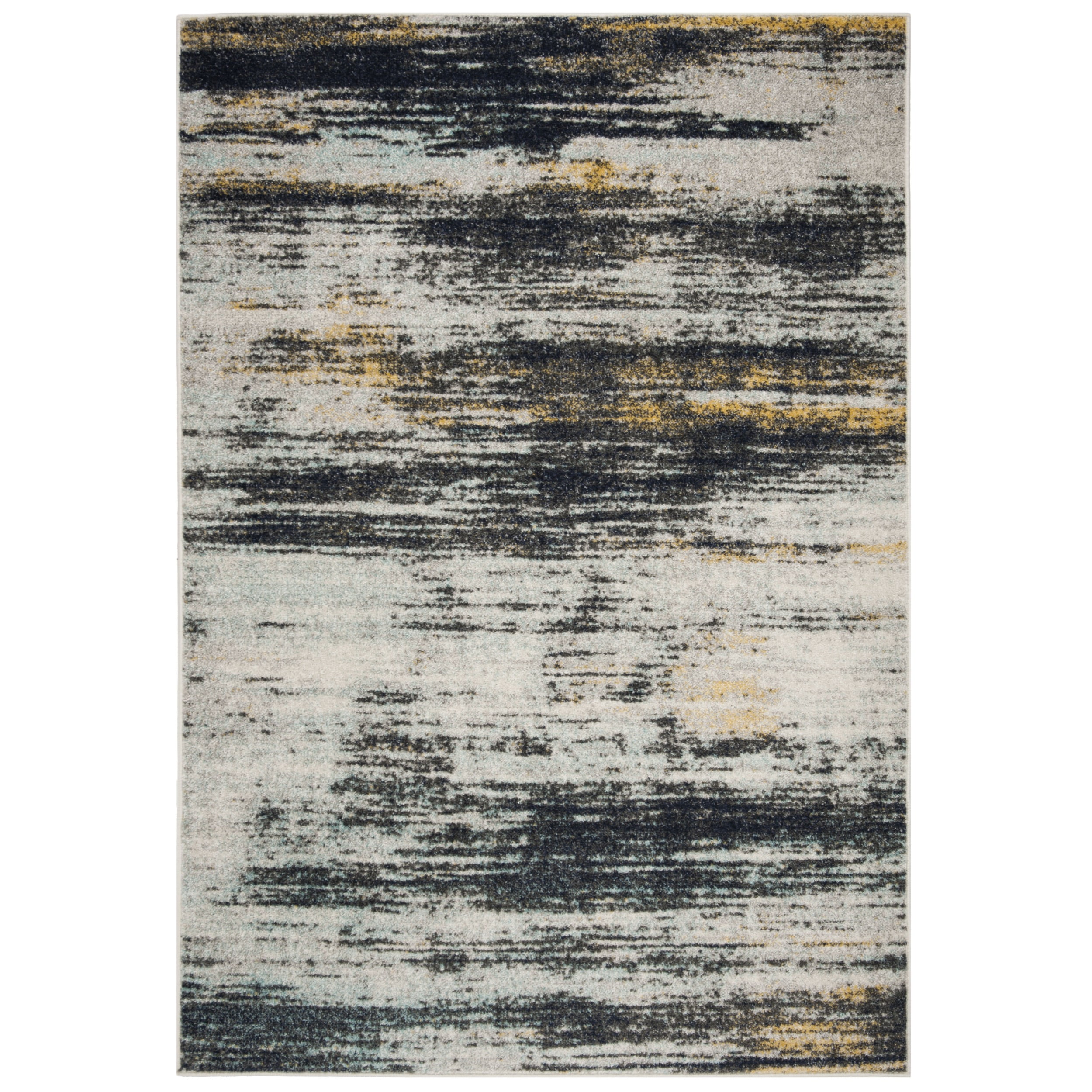 Gray and Black Rectangular Synthetic Small Rug