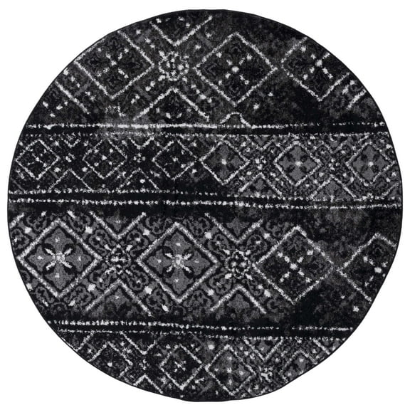 SAFAVIEH Adirondack Montague Geometric Area Rug, Black/Silver, 12' x 12' Round