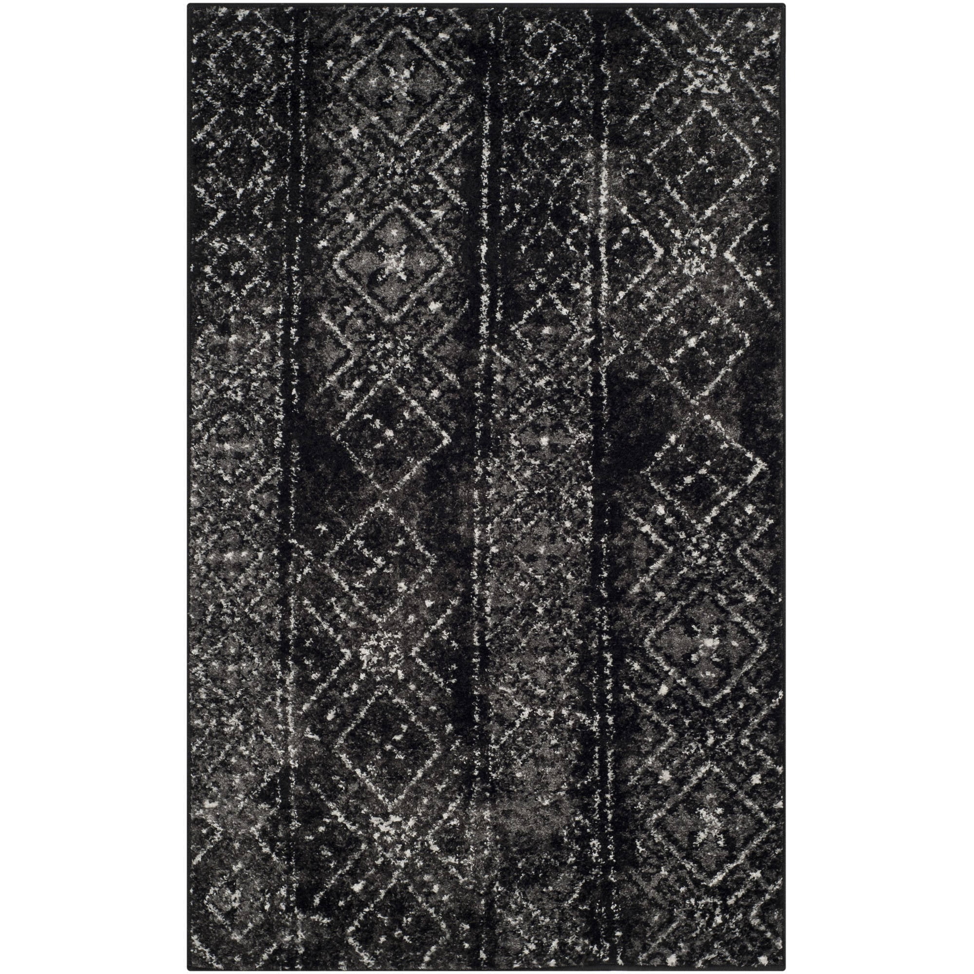 Chic Adirondack Black & Silver Geometric Synthetic Area Rug - 2'6" x 4'