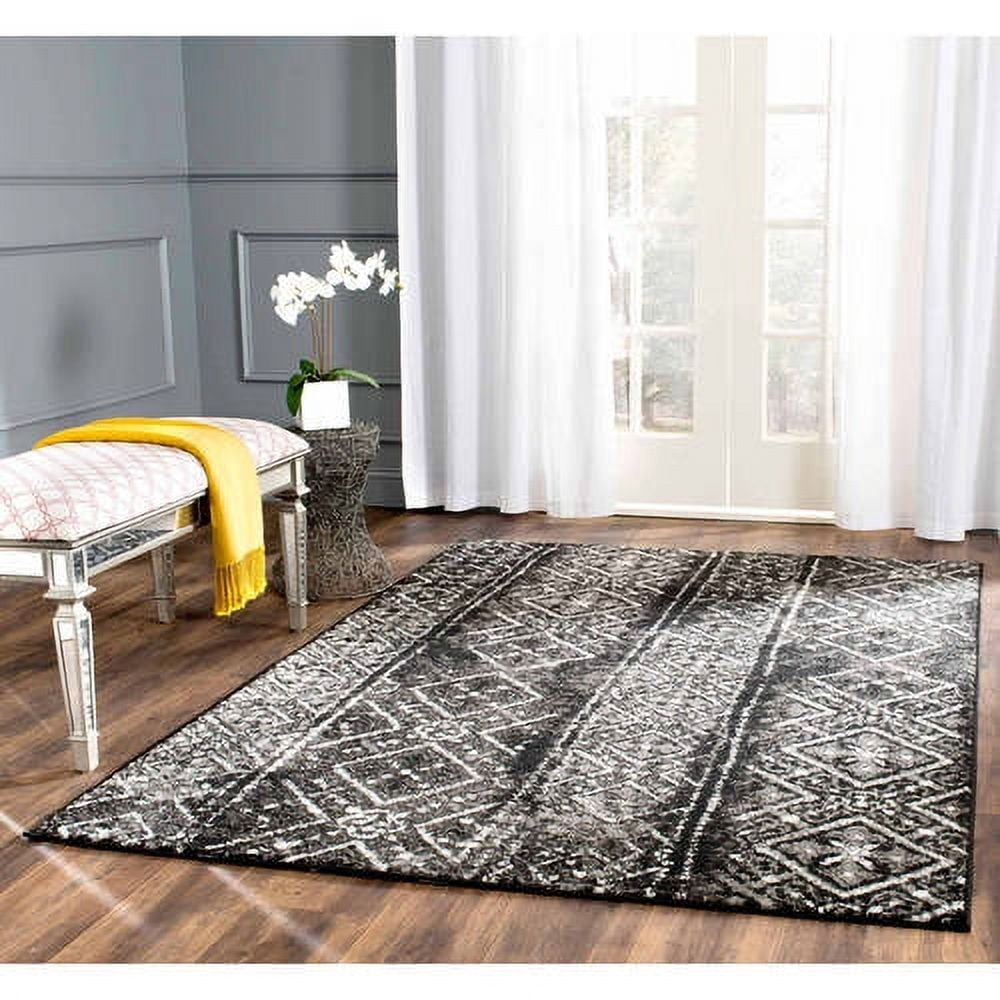Reversible Black/Silver Geometric Synthetic Area Rug 6' x 9'