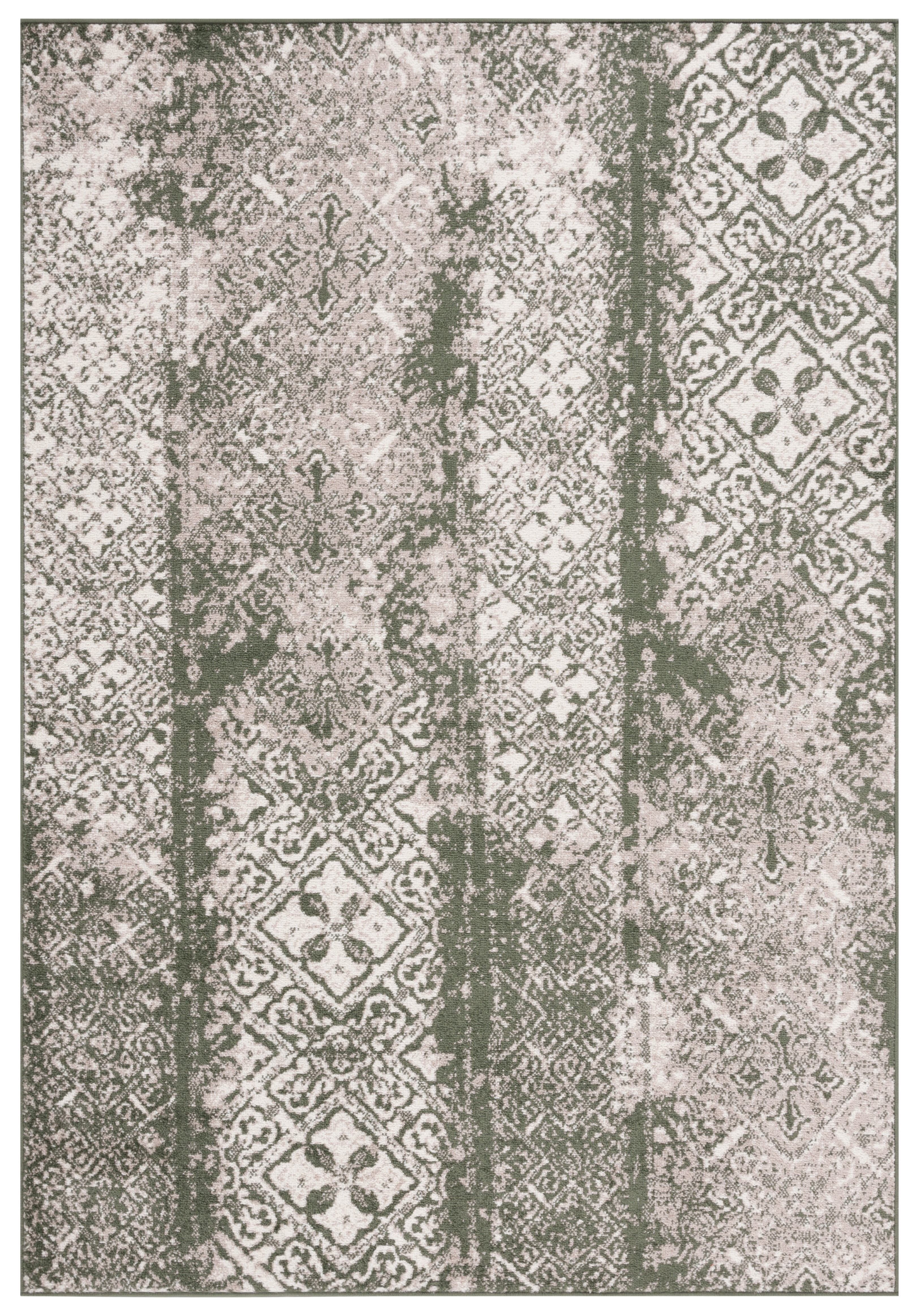 Adirondack Dark Green and Ivory Geometric Area Rug 9' x 12'