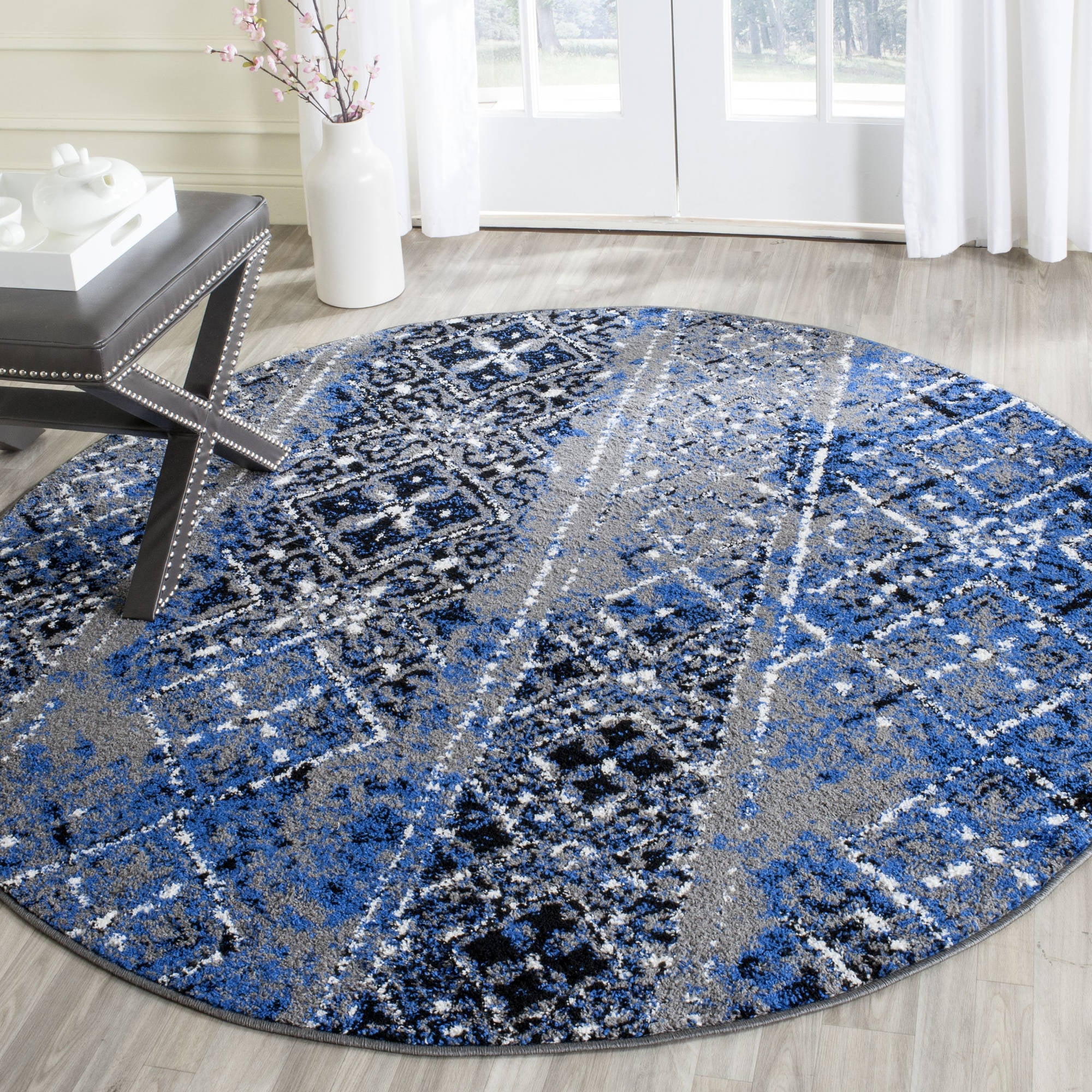 SAFAVIEH Adirondack Montague Geometric Area Rug, Silver/Multi, 6' x 6' Round