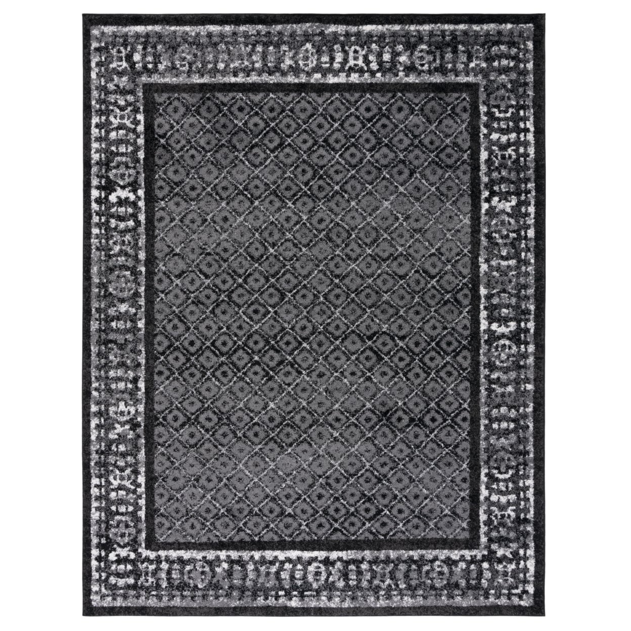 Black and Silver Diamond Pattern Rectangular Rug 4' x 6'