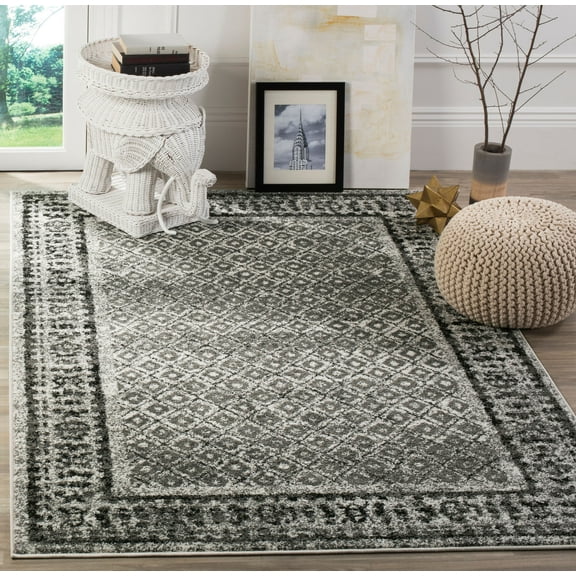SAFAVIEH Adirondack Royston Geometric Area Rug, Ivory/Silver, 4' x 4' Square