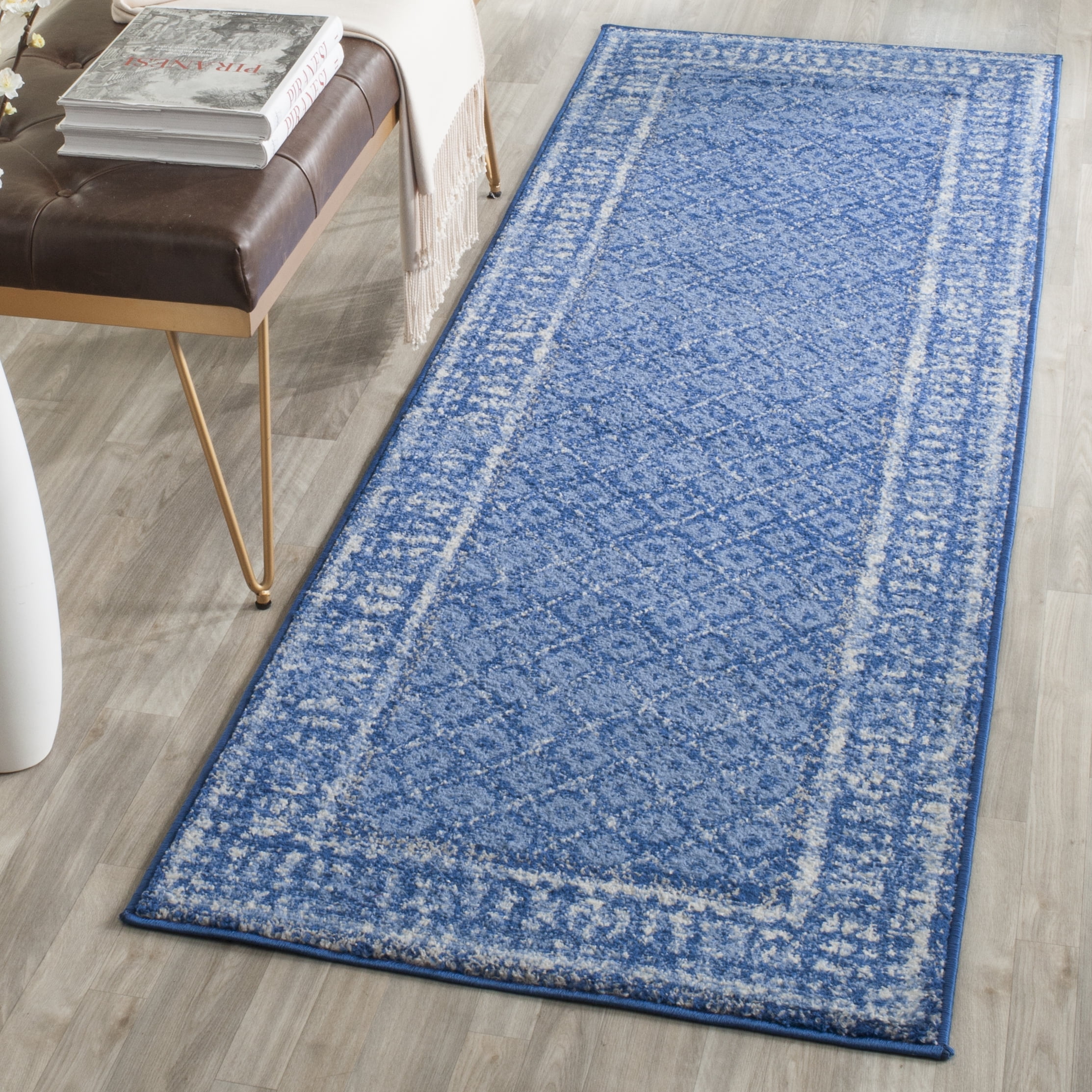 SAFAVIEH Adirondack Royston Geometric Runner Rug, Light Blue/Dark Blue, 2'6" x 20'