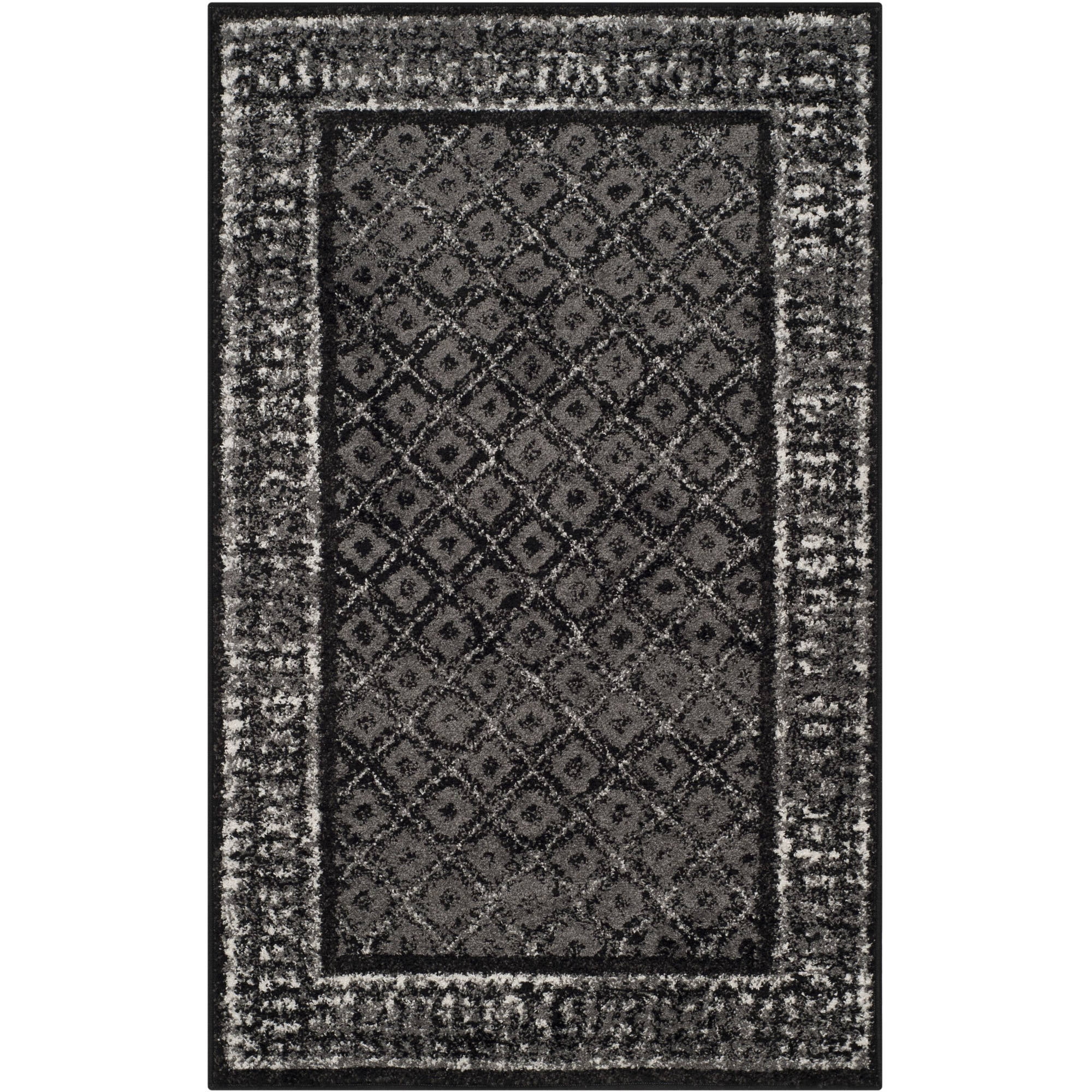 Black and Silver Diamond Pattern Rectangular Synthetic Rug 3' x 5'