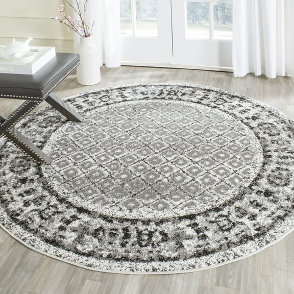 SAFAVIEH Adirondack Royston Traditional Area Rug, Ivory/Silver, 4' x 4' Round