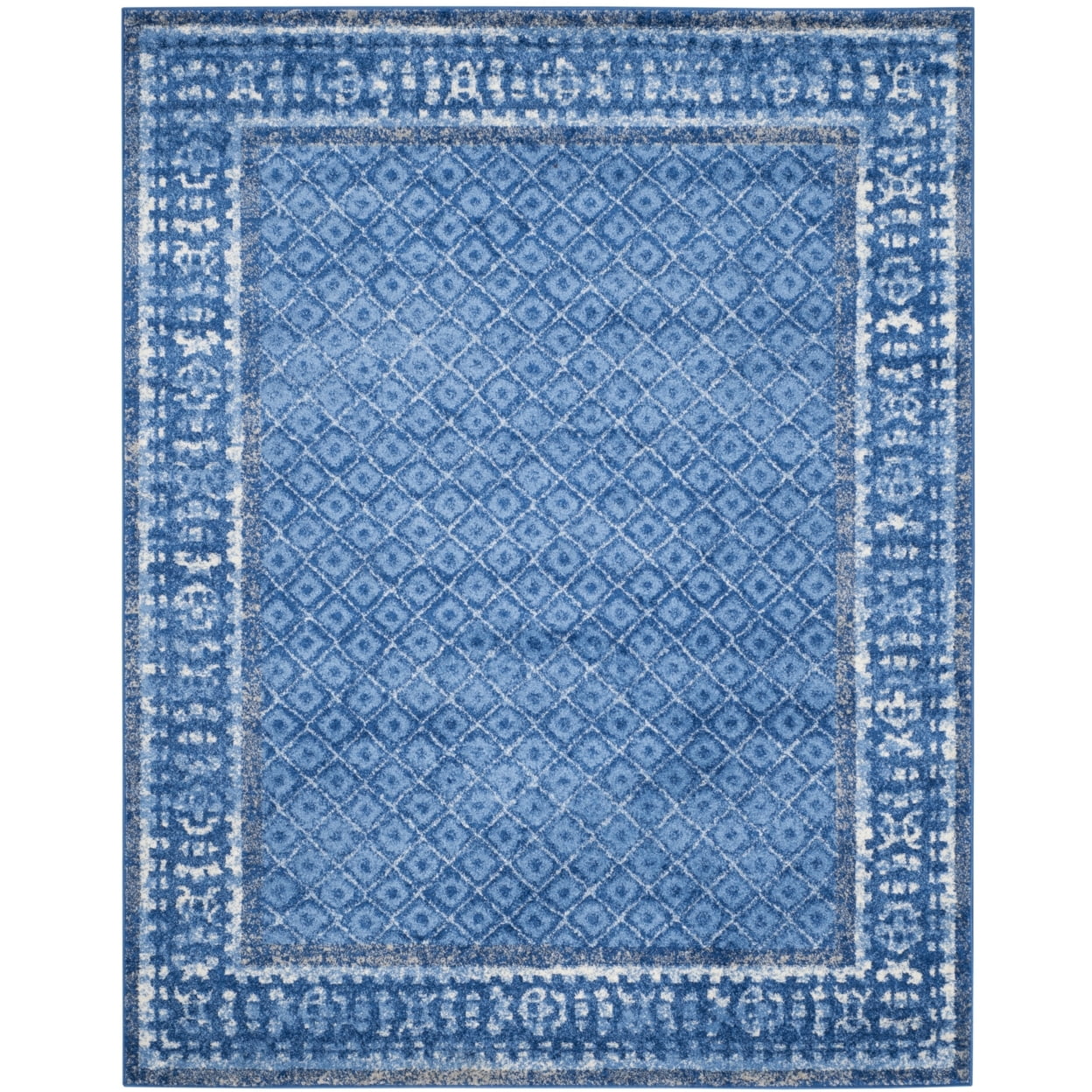 Light Blue and Dark Blue Floral Motif Area Rug