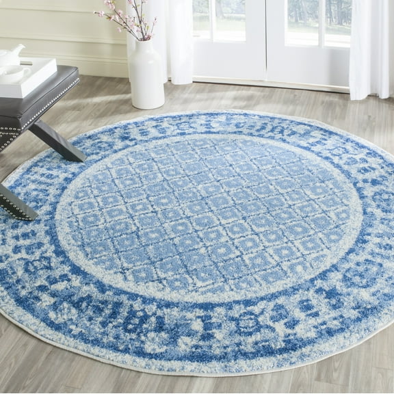 SAFAVIEH Adirondack Royston Traditional Area Rug, Silver/Blue, 4' x 4' Round