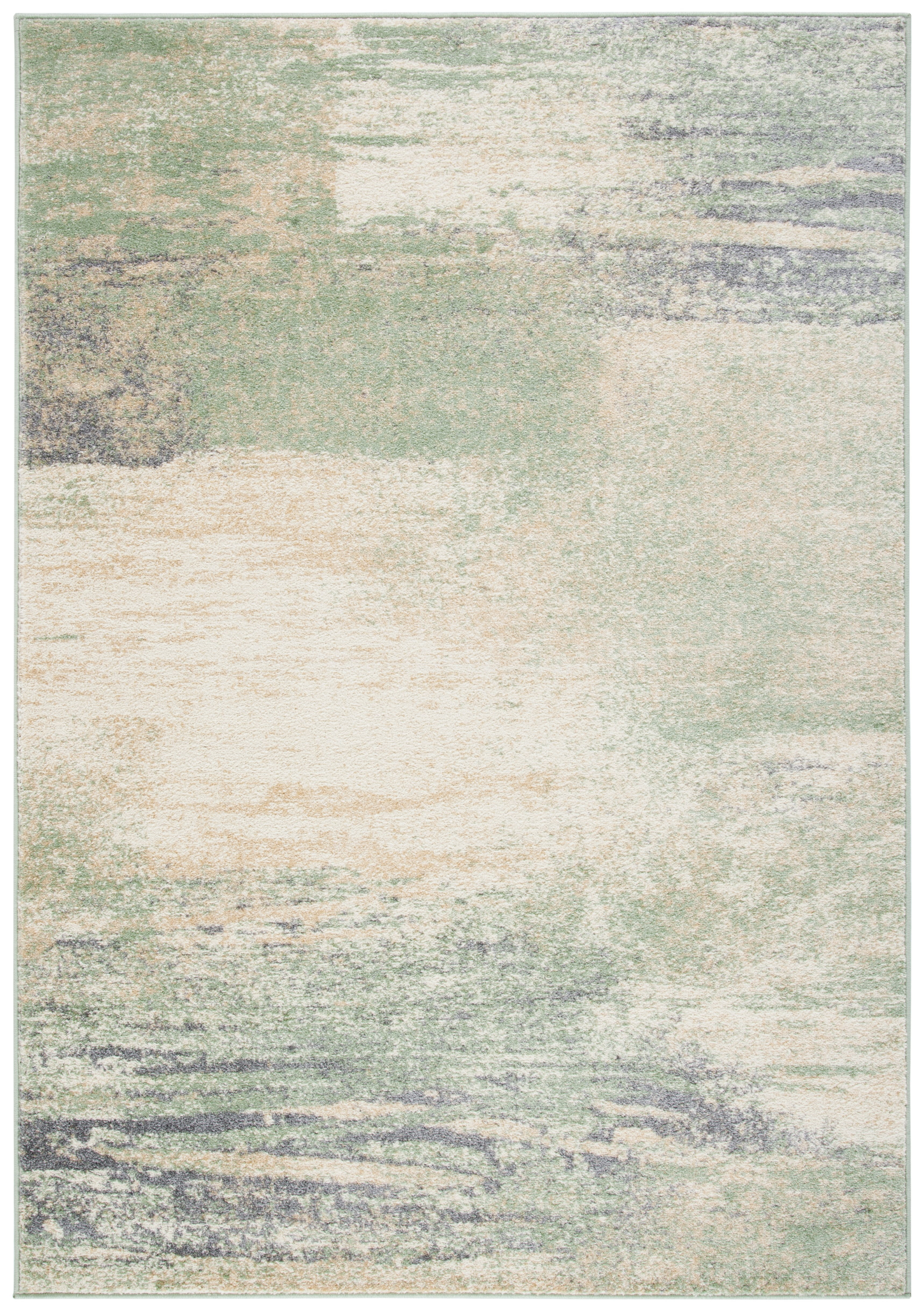 Ivory and Sage Abstract Round Synthetic Area Rug