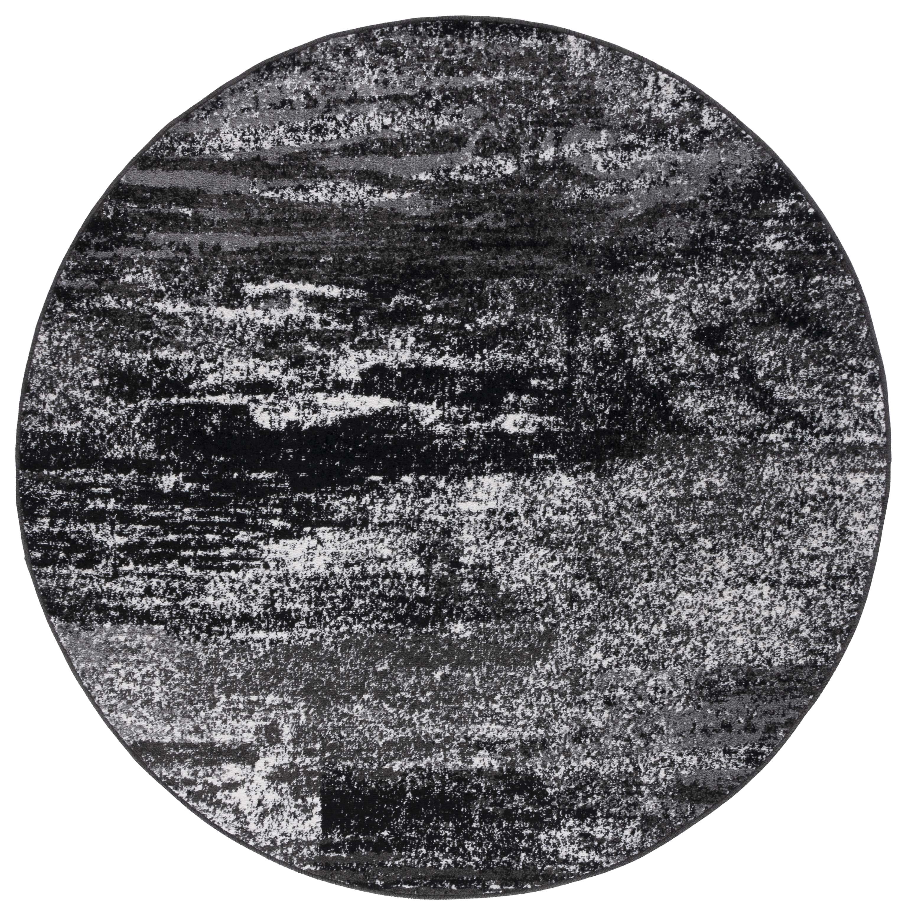 Adirondack 6' Round Silver and Black Abstract Rug