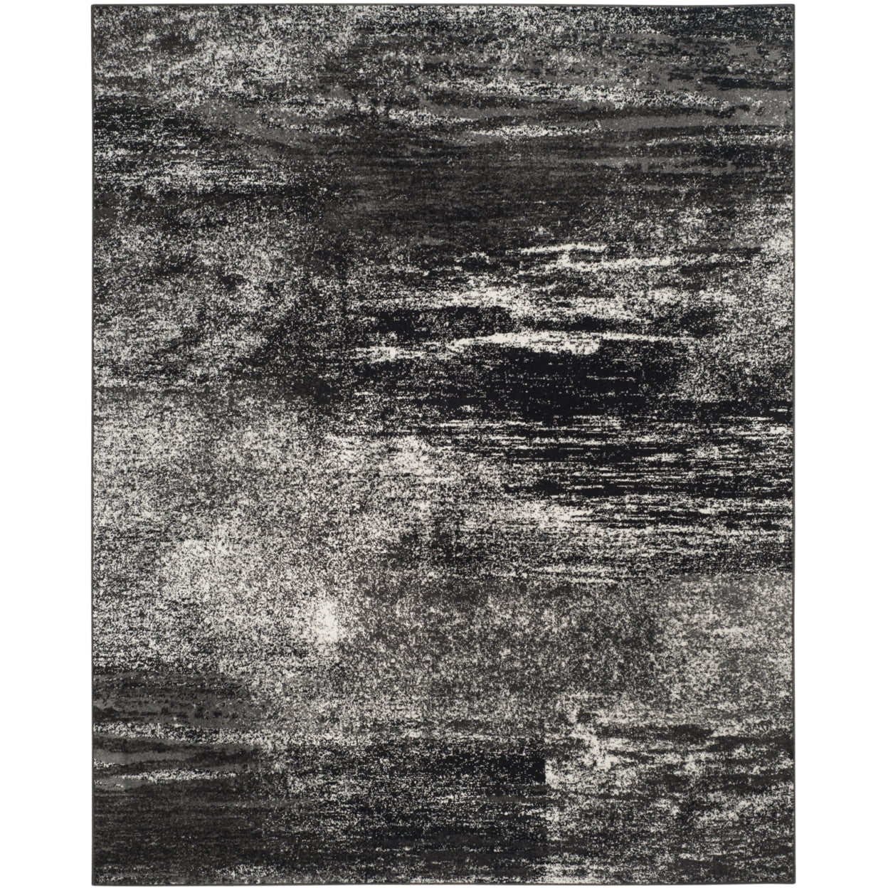 Silver and Black Abstract Synthetic Area Rug, 54" x 16"