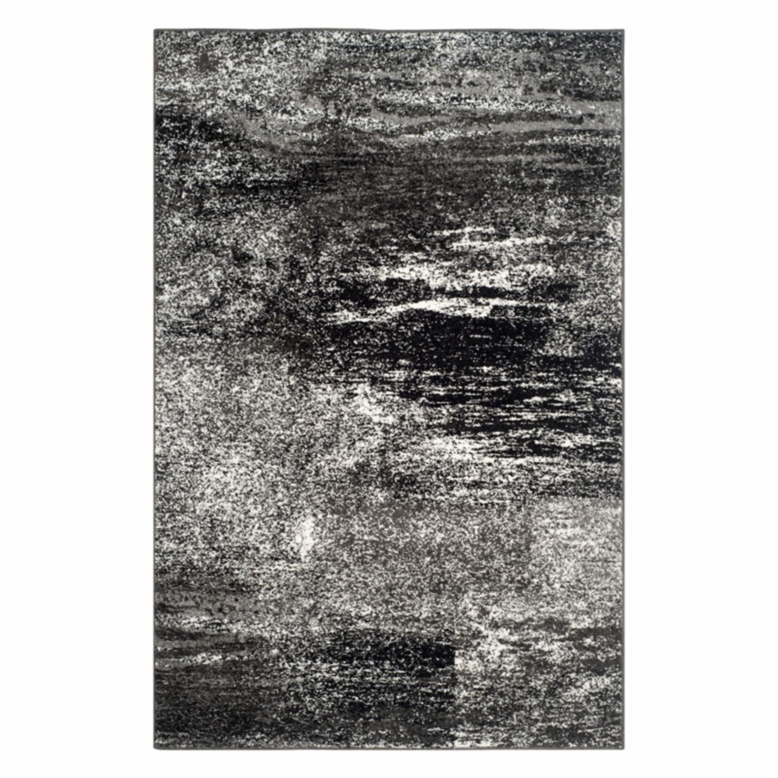 Modern Abstract Silver & Black Round Synthetic Area Rug, 9' Diameter