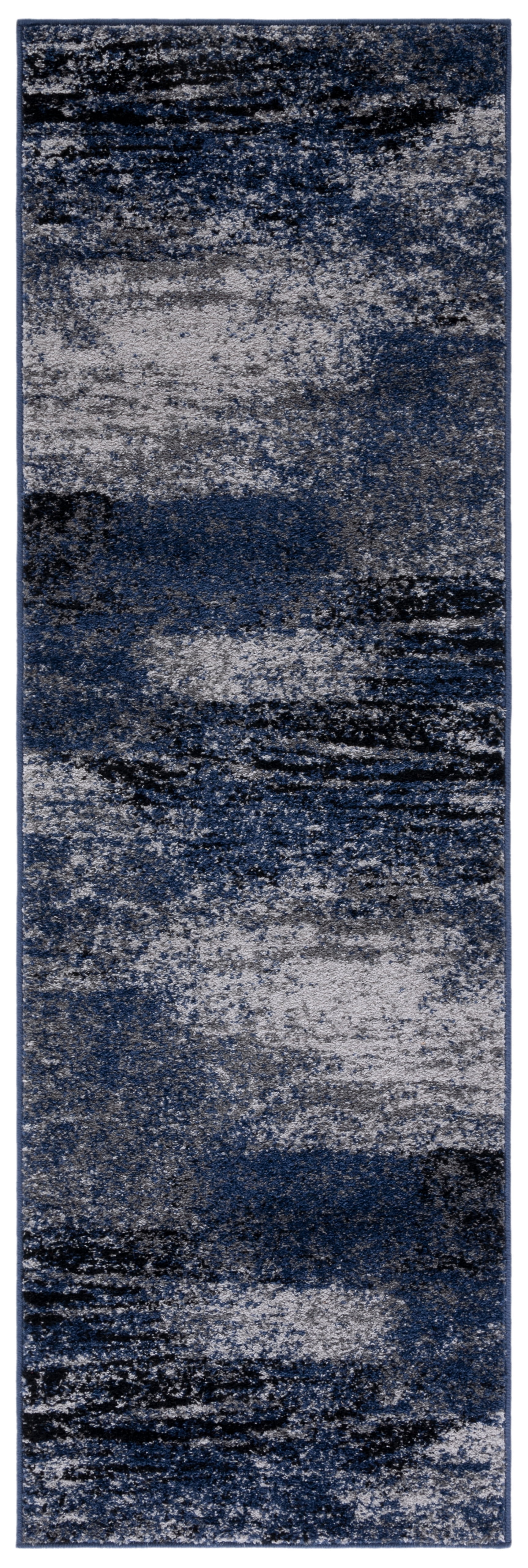 Grey and Blue Abstract Runner Rug with Synthetic Fibers