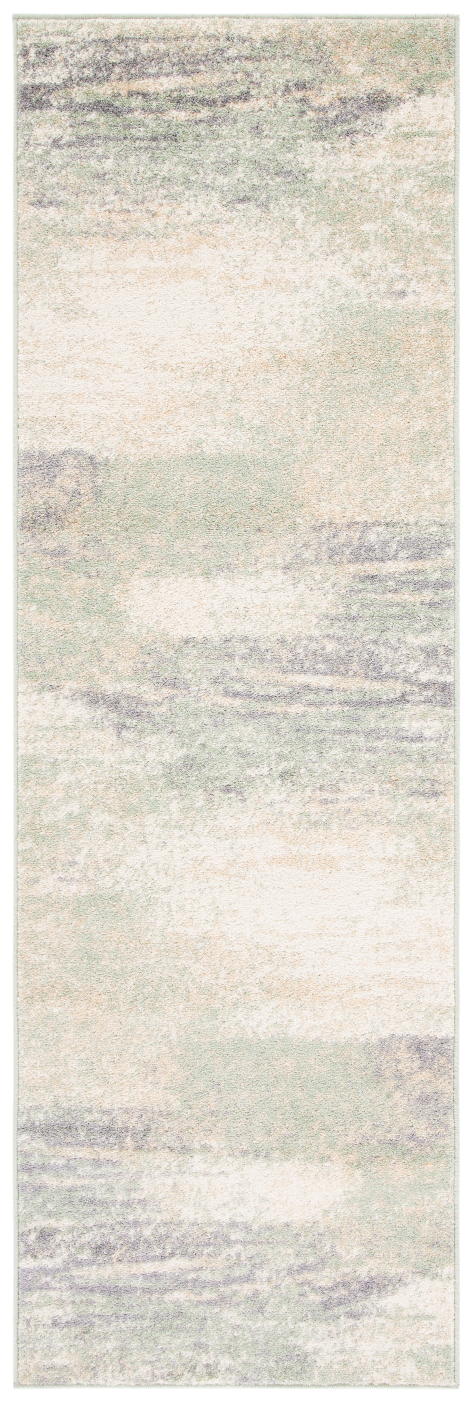 Ivory and Sage Abstract Synthetic Runner Rug, 2'6" x 8'