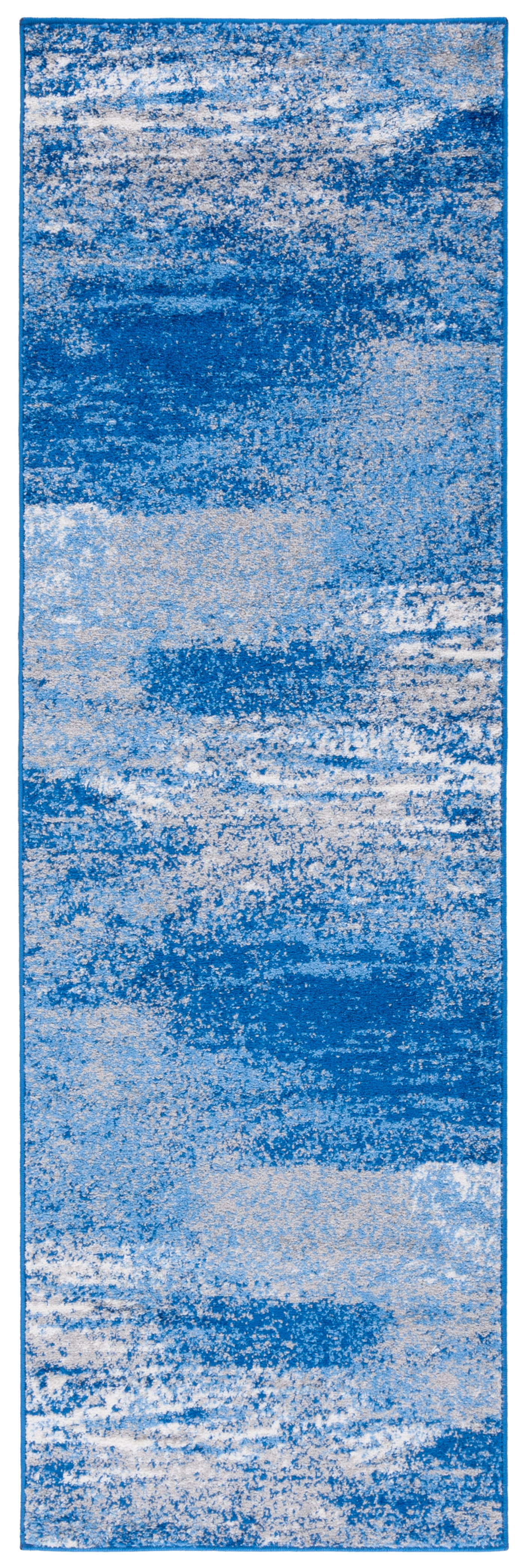 Silver and Blue Abstract Synthetic Runner Rug