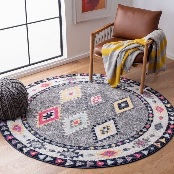 SAFAVIEH Adirondack Samia Southwest Area Rug, Grey/Ivory, 6' x 6' Round