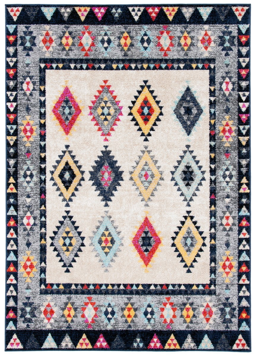 Ivory and Grey Synthetic Rectangular Hand-knotted Area Rug