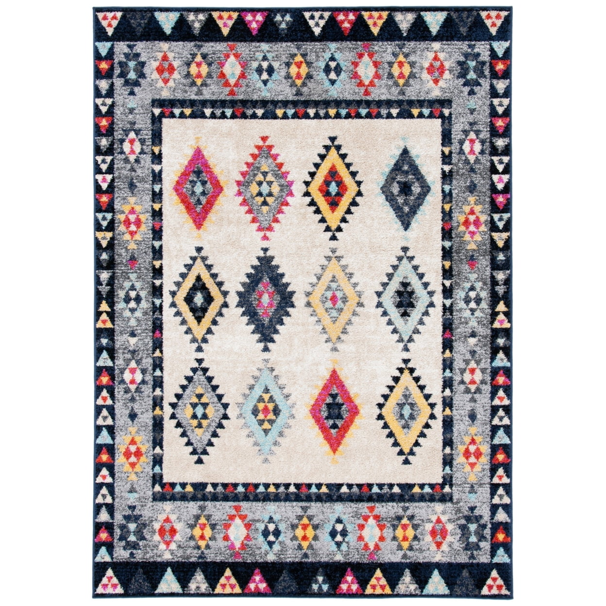 Ivory and Grey Synthetic Rectangular Hand-knotted Area Rug