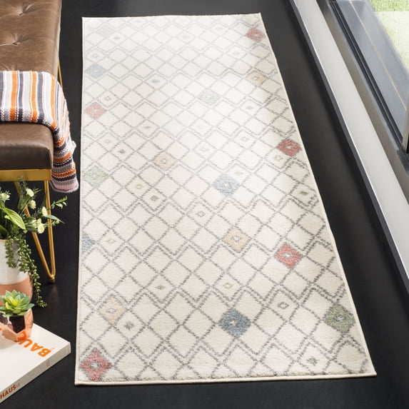 SAFAVIEH Adirondack Selina Geometric Diamonds Runner Rug, Ivory/Multi, 2'6" x 8'
