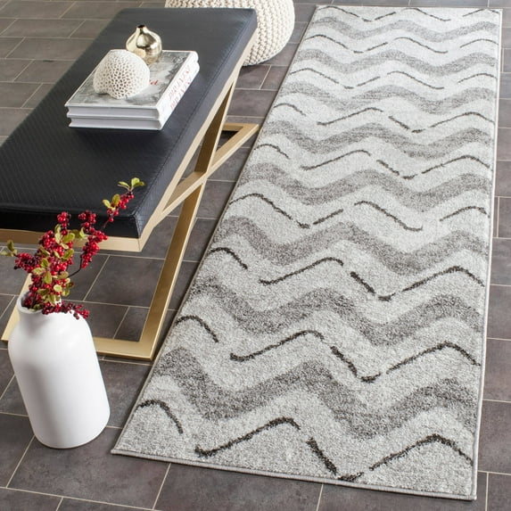 SAFAVIEH Adirondack Stojan Chevron Runner Rug, Silver/Charcoal, 2'6" x 12'