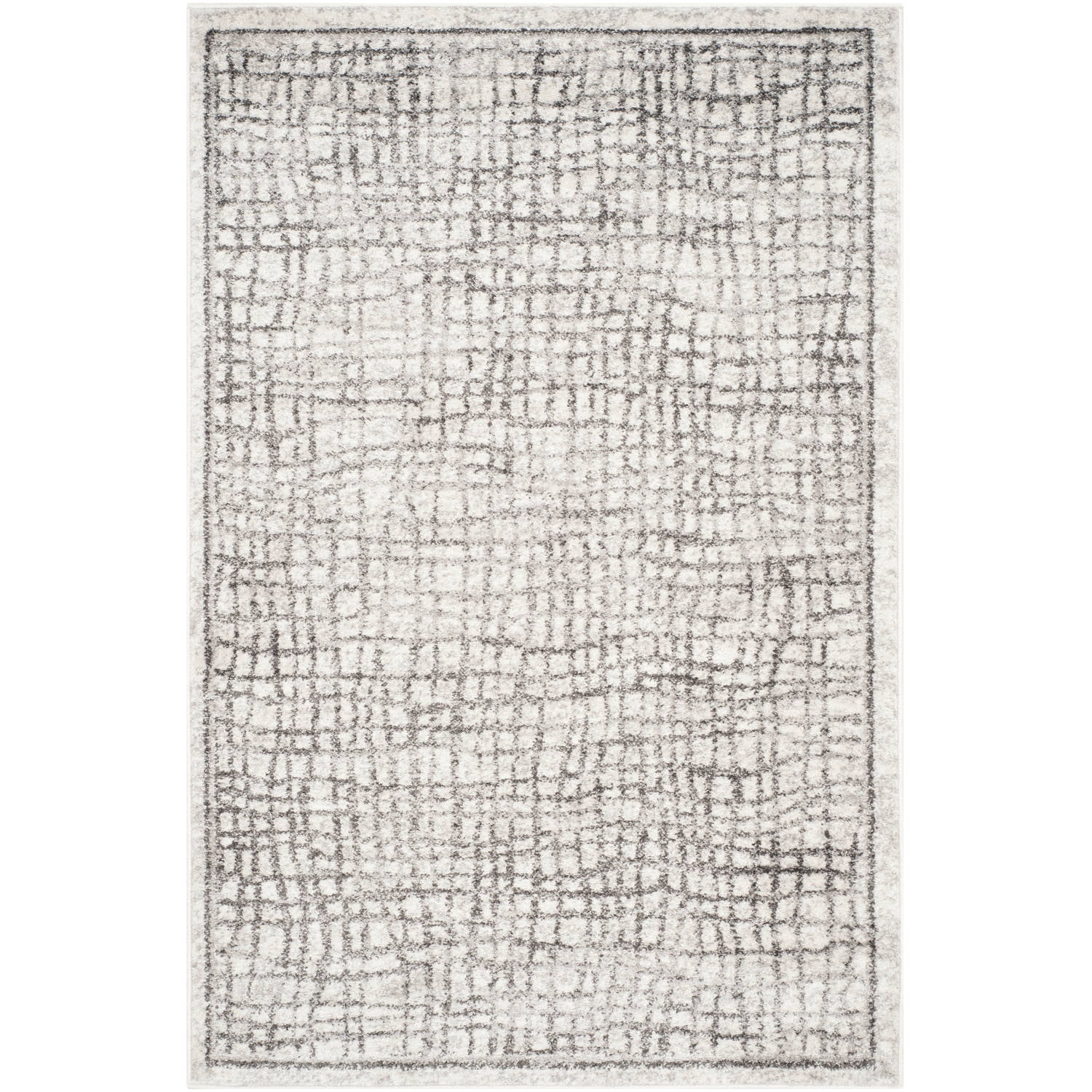 Ivory and Silver Rectangular Synthetic Area Rug, 4' x 6'