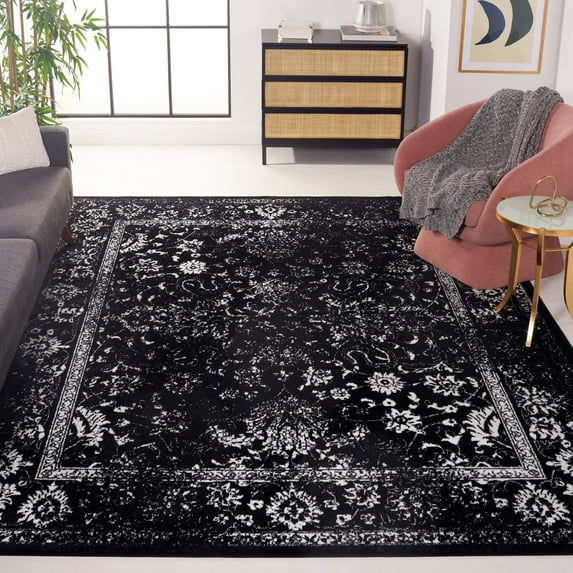 SAFAVIEH Adirondack Wyatt Traditional Distressed Area Rug, Black/Ivory, 11' x 15' - X-Large - Transitional Modern Design, Black & Ivory, Ideal for Living Room, Bedroom, Dining Space