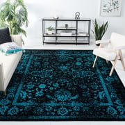 SAFAVIEH Adirondack Wyatt Traditional Distressed Area Rug, Black/Teal, 10' x 14' - X-Large - Transitional Modern Design, Black & Teal, Ideal for Living Room, Bedroom, Dining Space