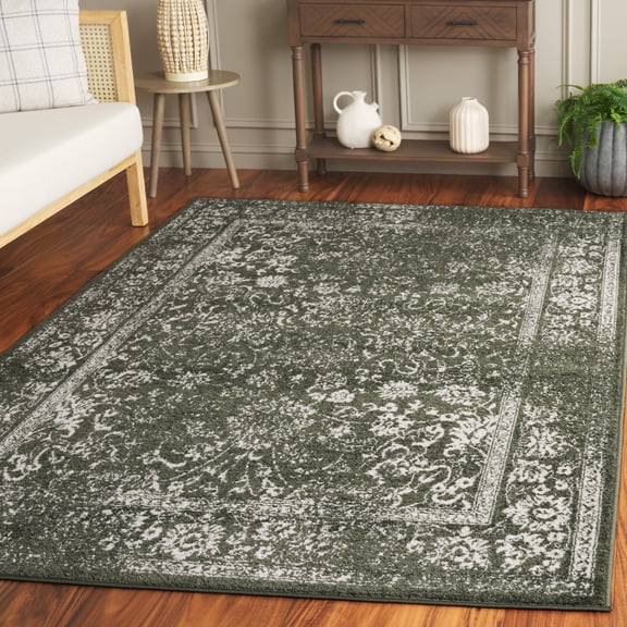 SAFAVIEH Adirondack Wyatt Traditional Distressed Area Rug, Dark Green/Ivory, 6' x 6' Square - Transitional Modern Design, Dark Green & Ivory, Ideal for Living Room, Bedroom, Dining Space