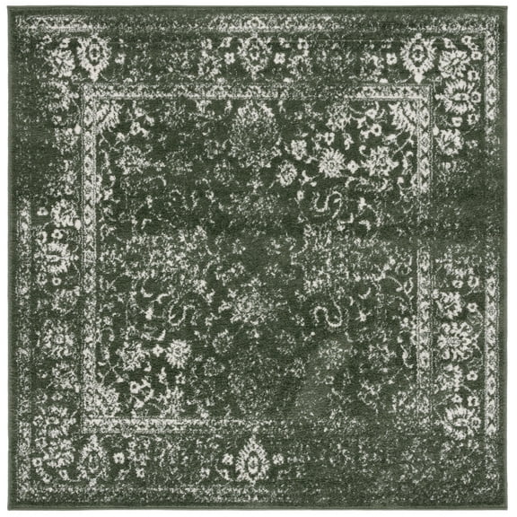 SAFAVIEH Adirondack Wyatt Traditional Distressed Area Rug, Dark Green/Ivory, 6' x 6' Square