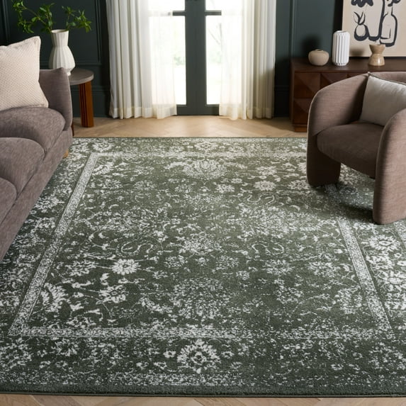 SAFAVIEH Adirondack Wyatt Traditional Distressed Area Rug, Dark Green/Ivory, 8' x 10' - Large - Transitional Modern Design, Dark Green & Ivory, Ideal for Living Room, Bedroom, Dining Space