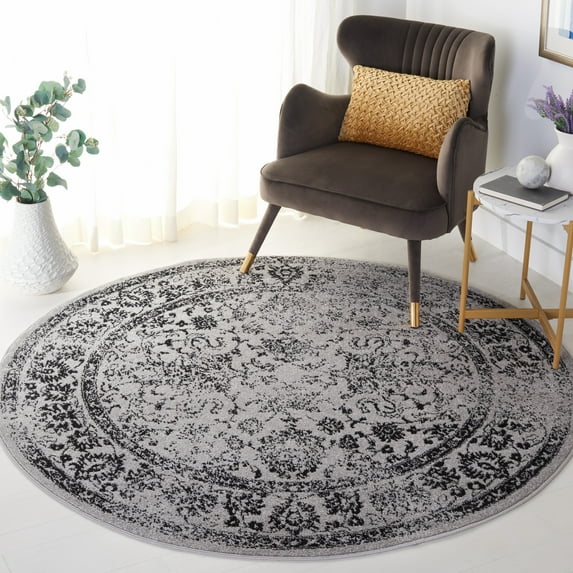 SAFAVIEH Adirondack Wyatt Traditional Distressed Area Rug, Grey/Black, 6' x 6' Round - Transitional Modern Design, Grey & Black, Ideal for Living Room, Bedroom, Dining Space