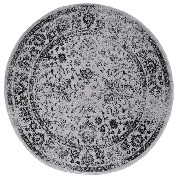 SAFAVIEH Adirondack Wyatt Traditional Distressed Area Rug, Grey/Black, 6' x 6' Round