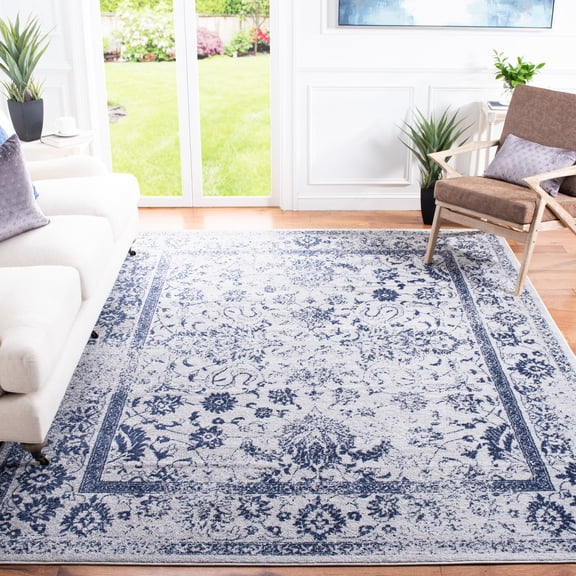SAFAVIEH Adirondack Wyatt Traditional Distressed Area Rug, Grey/Navy, 9' x 12' - Large - Transitional Modern Design, Grey & Navy, Ideal for Living Room, Bedroom, Dining Space