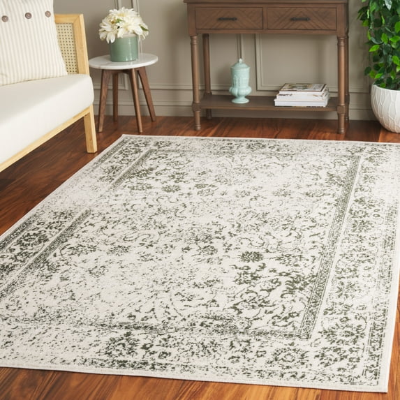 SAFAVIEH Adirondack Wyatt Traditional Distressed Area Rug, Ivory/Dark Green, 6' x 6' Square - Transitional Modern Design, Ivory & Dark Green, Ideal for Living Room, Bedroom, Dining Space