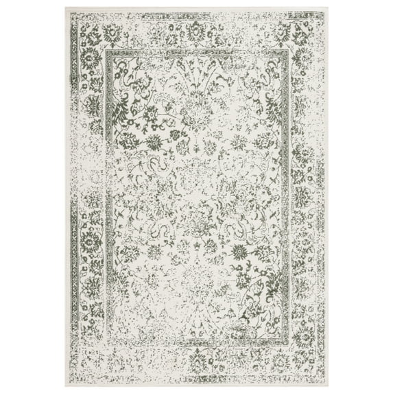 SAFAVIEH Adirondack Wyatt Traditional Distressed Area Rug, Ivory/Dark Green, 6' x 9'