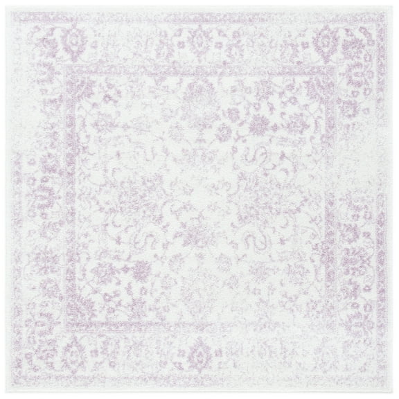 SAFAVIEH Adirondack Wyatt Traditional Distressed Area Rug, Ivory/Lavender, 8' x 8' Square