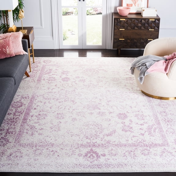 SAFAVIEH Adirondack Wyatt Traditional Distressed Area Rug, Ivory/Lavender, 8' x 8' Square - Transitional Modern Design, Ivory & Lavander, Ideal for Living Room, Bedroom, Dining Space