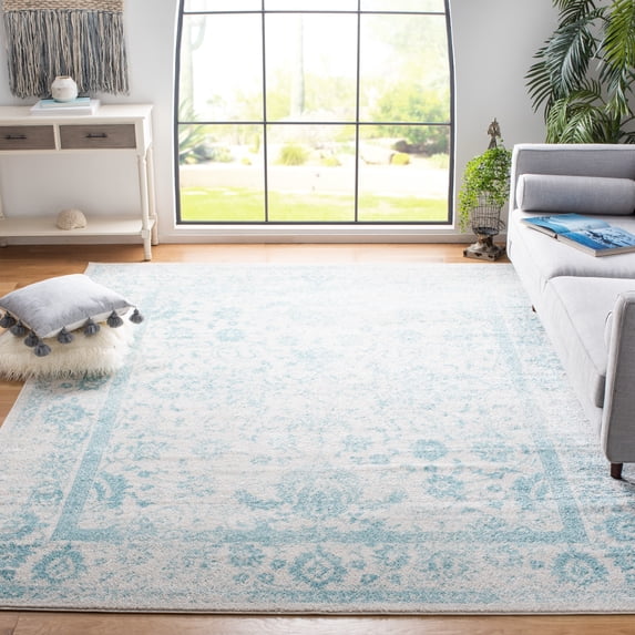 SAFAVIEH Adirondack Wyatt Traditional Distressed Area Rug, Ivory/Light Blue, 8' x 8' Square - Transitional Modern Design, Ivory & Light Blue, Ideal for Living Room, Bedroom, Dining Space