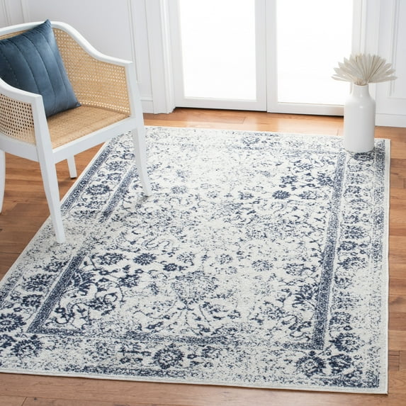 SAFAVIEH Adirondack Wyatt Traditional Distressed Area Rug, Ivory/Navy, 4' x 6' - Transitional Modern Design, Ivory & Navy, Ideal for Living Room, Bedroom, Dining Space, Entryway, Bathroom, Bedside