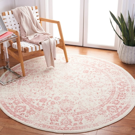 SAFAVIEH Adirondack Wyatt Traditional Distressed Area Rug, Ivory/Rose, 12' x 12' Round - X-Large - Transitional Modern Design, Ivory & Rose, Ideal for Living Room, Bedroom, Dining Space