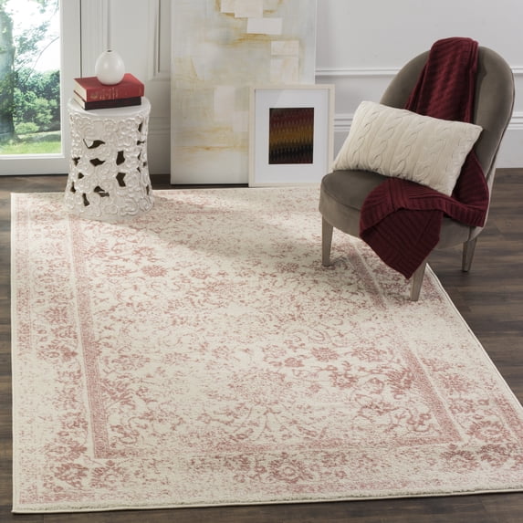 SAFAVIEH Adirondack Wyatt Traditional Distressed Area Rug, Ivory/Rose, 6' x 6' Square - Transitional Modern Design, Ivory & Rose, Ideal for Living Room, Bedroom, Dining Space