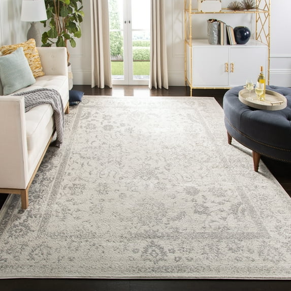 SAFAVIEH Adirondack Wyatt Traditional Distressed Area Rug, Ivory/Silver, 10' x 10' Square - Large - Transitional Modern Design, Ivory & Silver, Ideal for Living Room, Bedroom, Dining Space