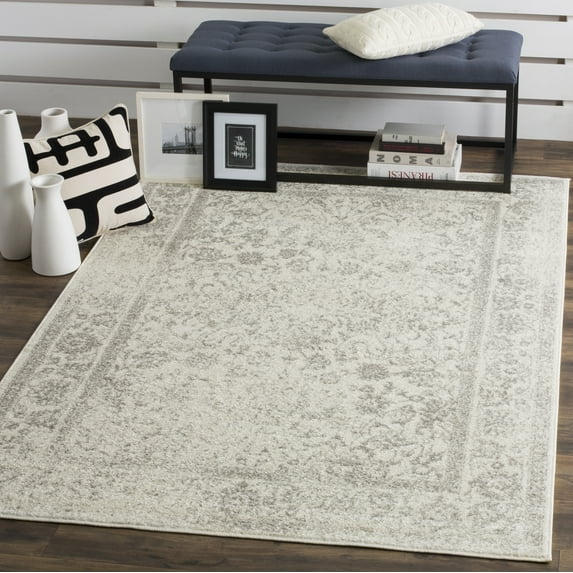 SAFAVIEH Adirondack Wyatt Traditional Distressed Area Rug, Ivory/Silver, 6' x 6' Square - Transitional Modern Design, Ivory & Silver, Ideal for Living Room, Bedroom, Dining Space