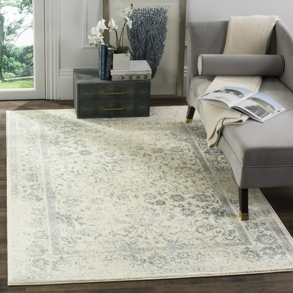 SAFAVIEH Adirondack Wyatt Traditional Distressed Area Rug, Ivory/Slate, 6' x 9' - Transitional Modern Design, Ivory & Slate, Ideal for Living Room, Bedroom, Dining Space