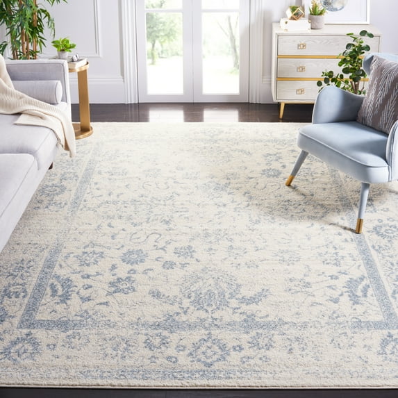 SAFAVIEH Adirondack Wyatt Traditional Distressed Area Rug, Ivory/Slate, 8' x 8' Square - Transitional Modern Design, Ivory & Slate, Ideal for Living Room, Bedroom, Dining Space