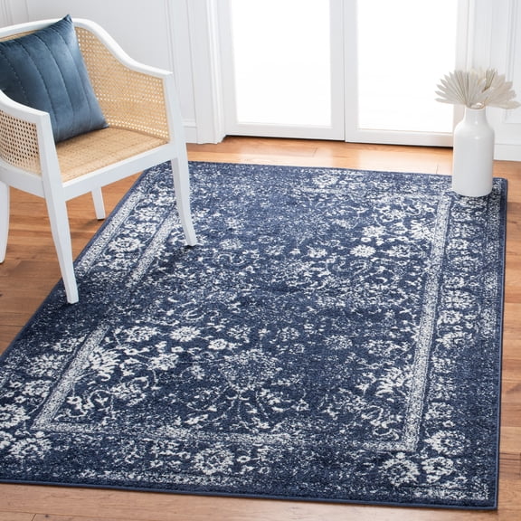SAFAVIEH Adirondack Wyatt Traditional Distressed Area Rug, Navy/Ivory, 6' x 9' - Transitional Modern Design, Navy & Ivory, Ideal for Living Room, Bedroom, Dining Space