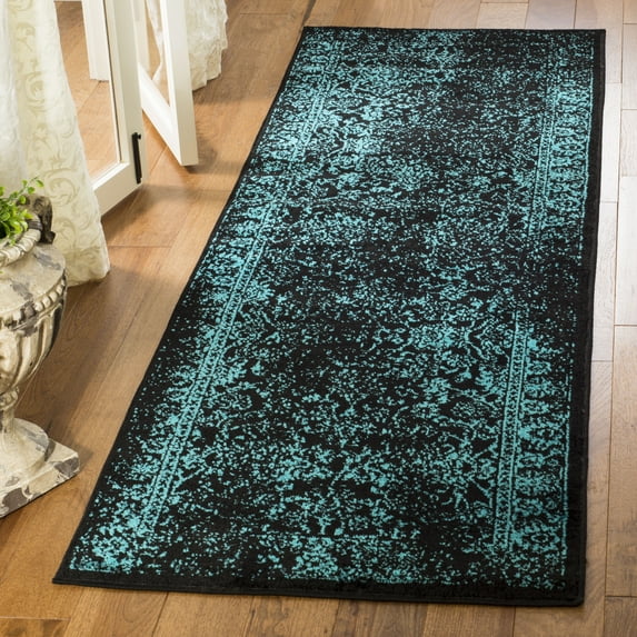SAFAVIEH Adirondack Wyatt Traditional Distressed Runner Rug, Black/Teal, 2'6" x 16' - Transitional Modern Design, Black & Teal, Ideal for Living Room, Bedroom, Dining Space, Entryway, Hallway, Kitche