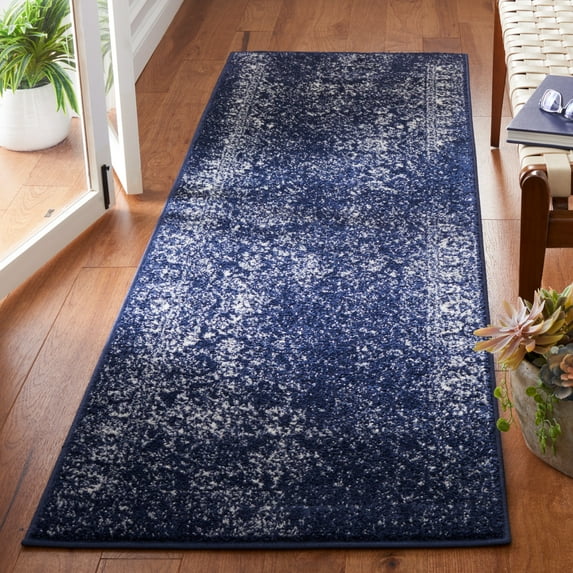 SAFAVIEH Adirondack Wyatt Traditional Distressed Runner Rug, Navy/Ivory, 2'6" x 20' - Transitional Modern Design, Navy & Ivory, Ideal for Living Room, Bedroom, Dining Space, Entryway, Hallway, Kitche