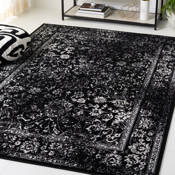 SAFAVIEH Adirondack Wyatt Traditional Distressed Area Rug, Black/Ivory, 6' x 6' Square - Transitional Modern Design, Black & Ivory, Ideal for Living Room, Bedroom, Dining Space